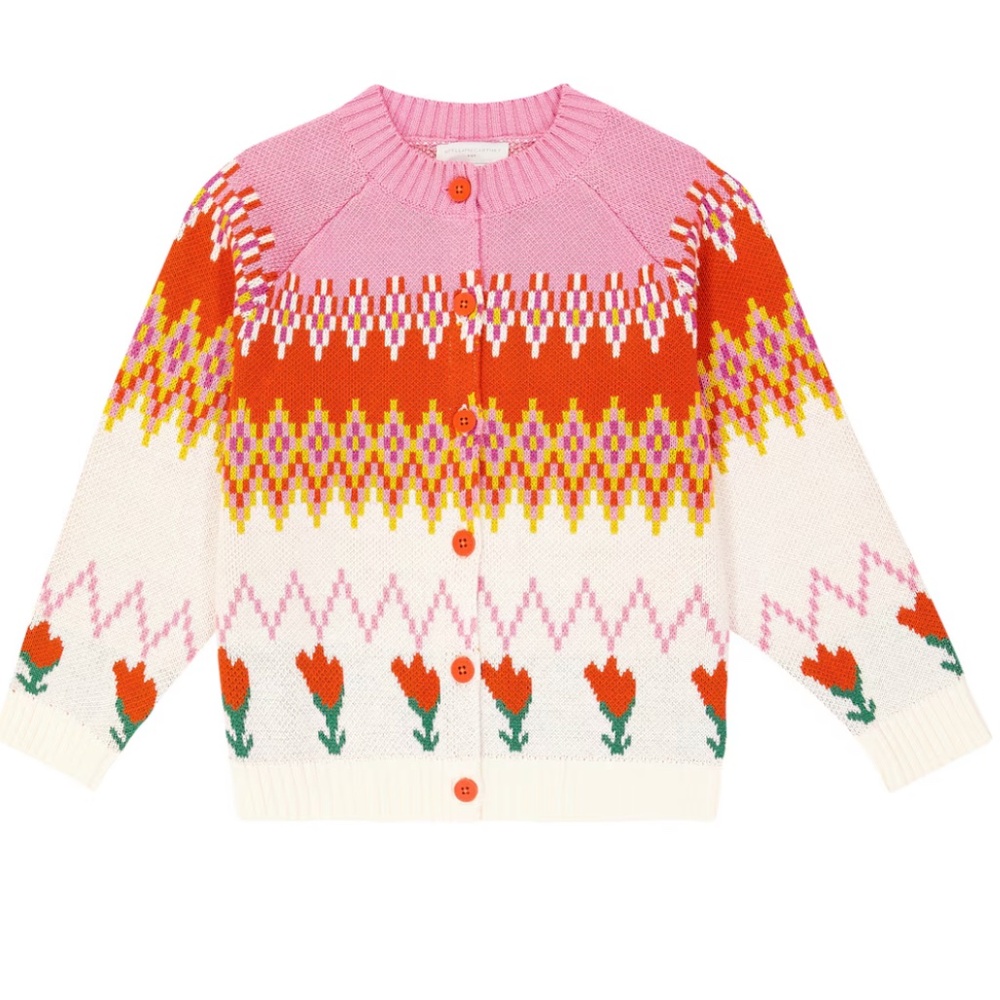 Stella McCartney - NWT Pink Tulip Button up Fair Isle intarsia Cardigan, Size 6